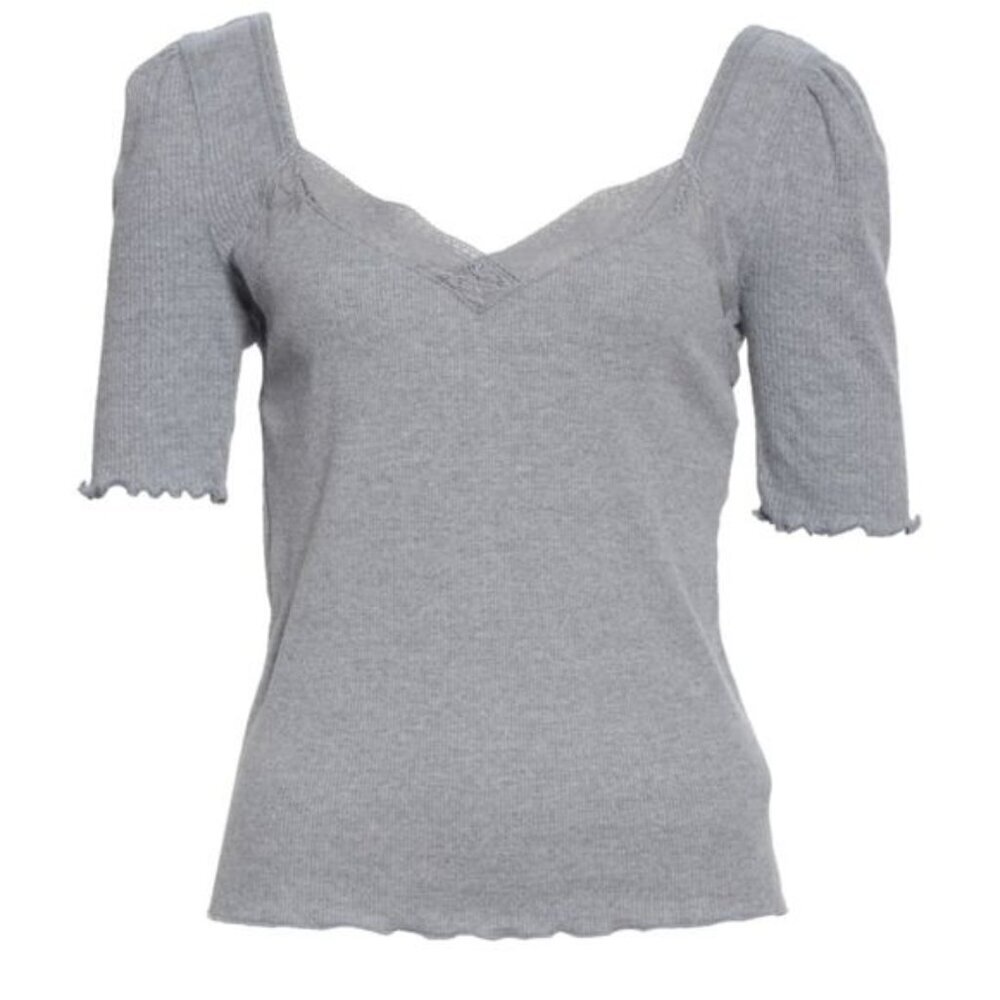 Free People Margaux Charcoal Gray Ribbed Blouse - Picture 3 of 8